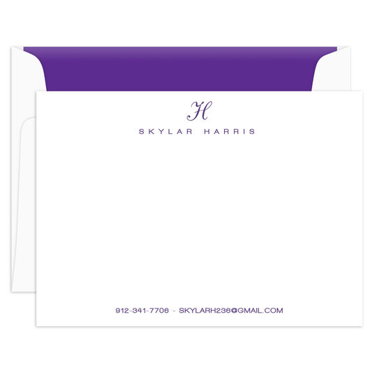 Classic Script Initial Flat Note Cards- Raised Ink